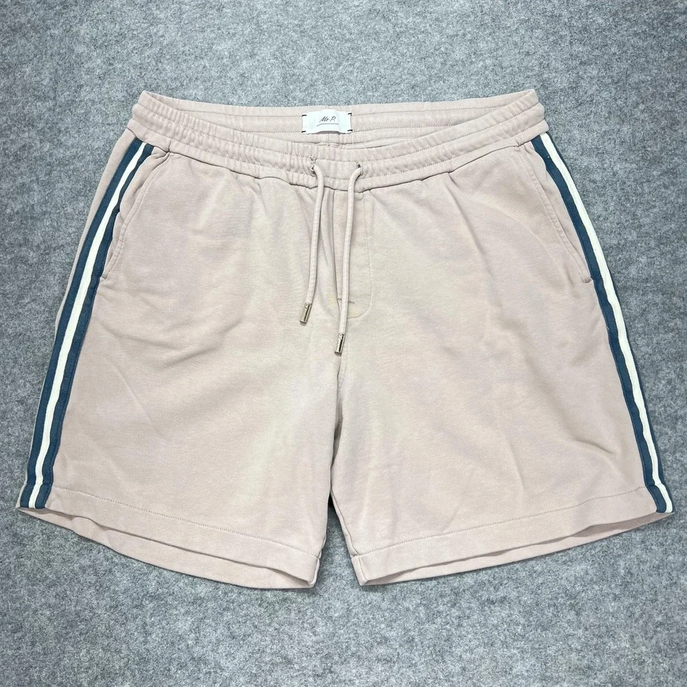 Mr Porter Sweat Shorts Mens Large Pink Organic Cotton Stripe Drawstring 7